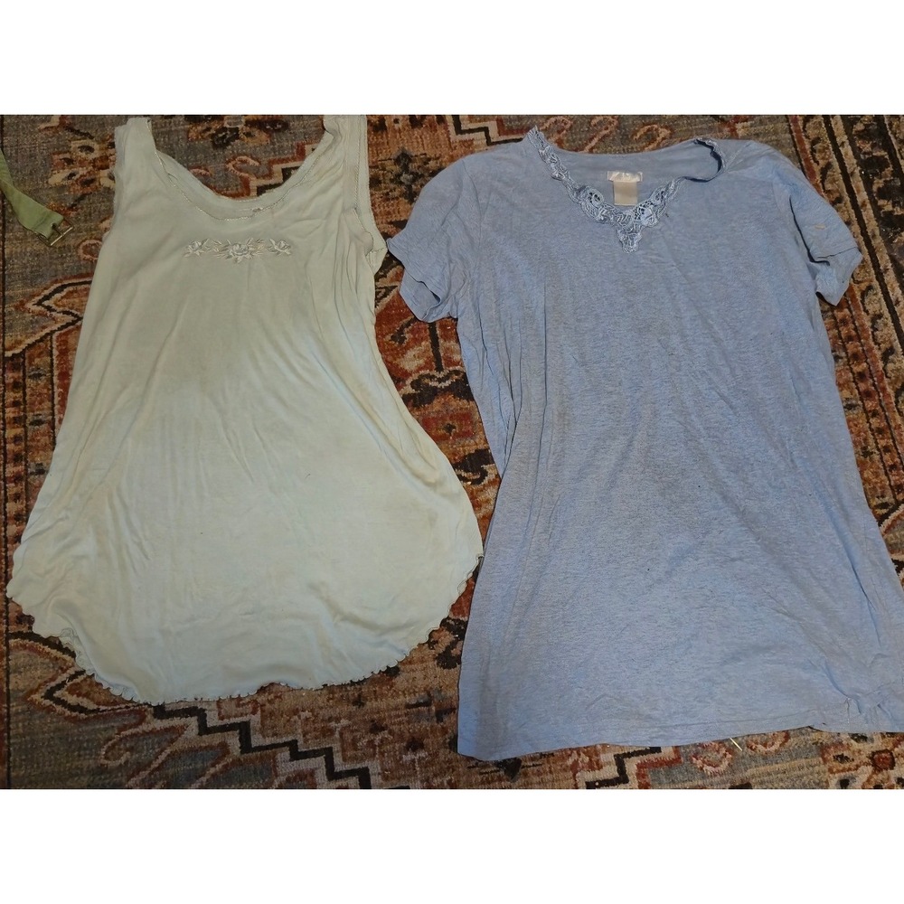 Secret Treasures Nightgown Set Blue Lace V-Neck & Mint Floral Embroidered L/XL